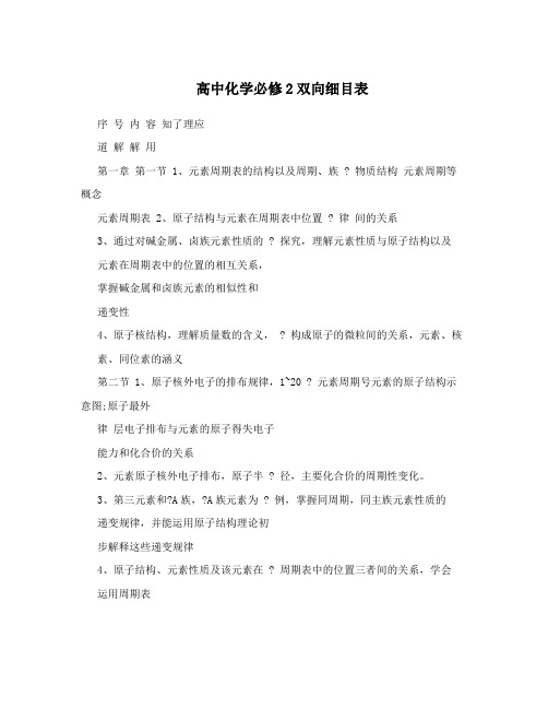 高中化学必修2双向细目表