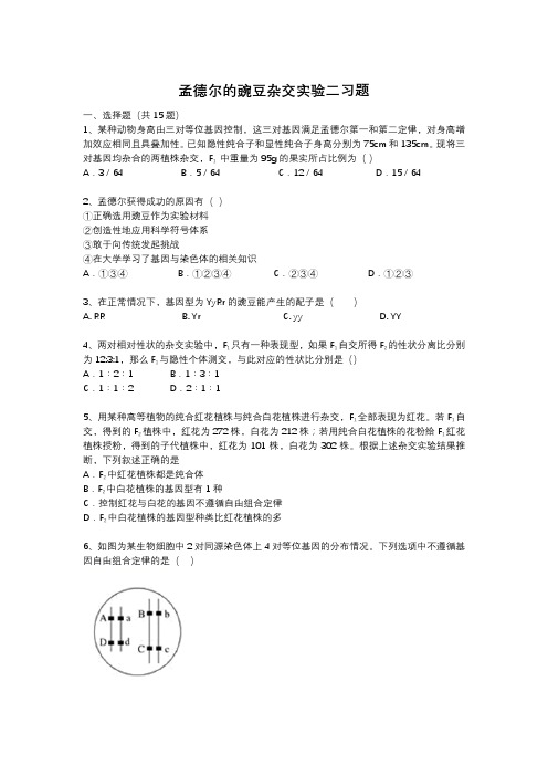 1.2 孟德尔的豌豆杂交实验二 习题【新教材 】高一生物(人教版(2019)必修二)