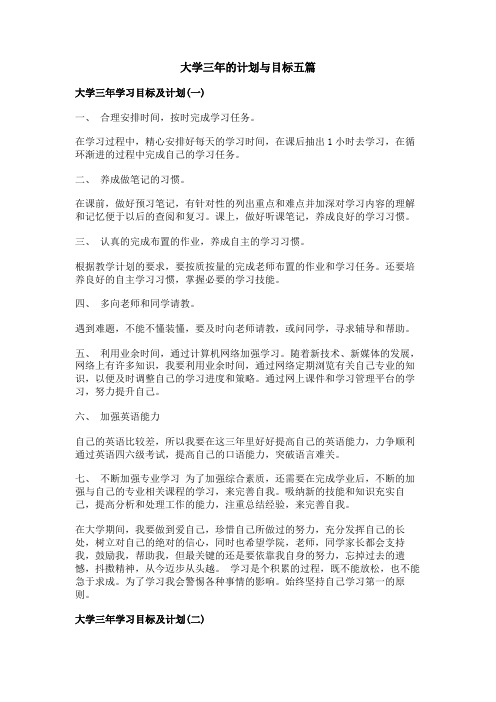 大学三年的计划与目标