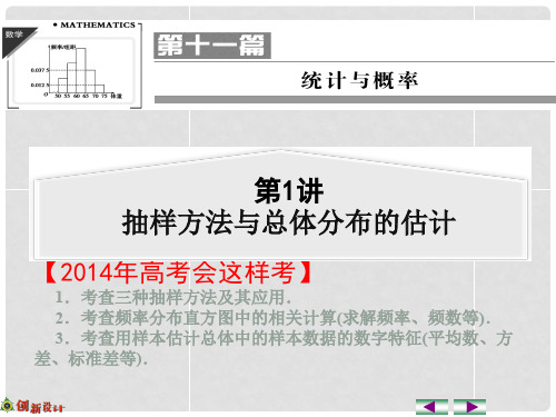 高考数学一轮复习 第1讲 抽样方法与总体分布的估计 课