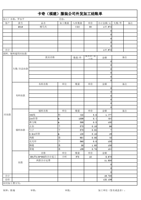 加工结账单