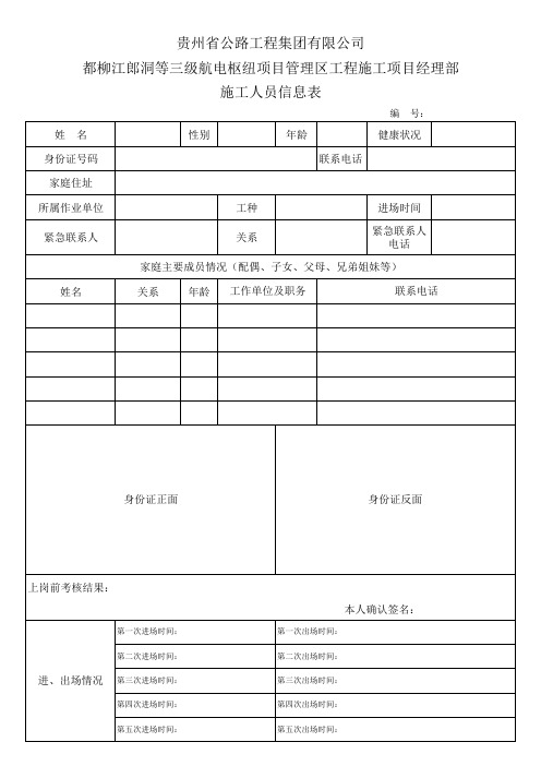 1、施工人员信息表