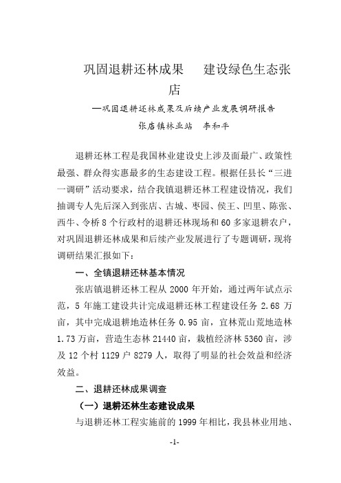 巩固退耕还林成果及后续产业发展调研报告