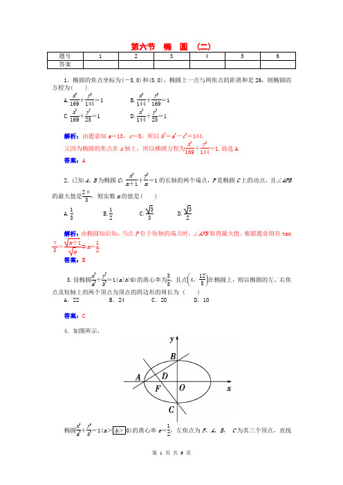 2015届高考数学总复习 第七章 第六节椭圆(二)课时精练试题 文(含解析)