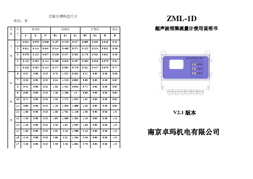 巴歇尔槽构造尺寸单位米墙高ZML-1D超声波明渠流量计使用说明书