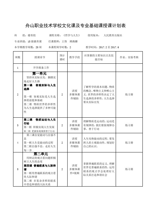 哲学与人生授课计划表