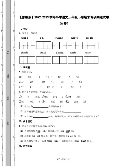 【部编版】2022-2023学年小学语文三年级下册期末专项突破试卷AB卷(含解析)