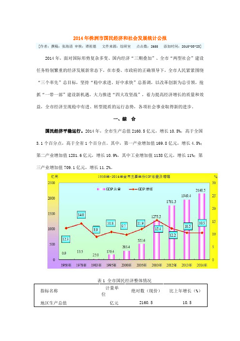 2014年株洲市国民经济和社会发展统计公报