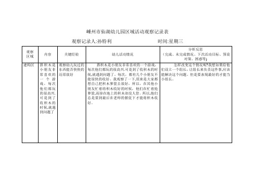 幼儿园区域活动观察记录表6