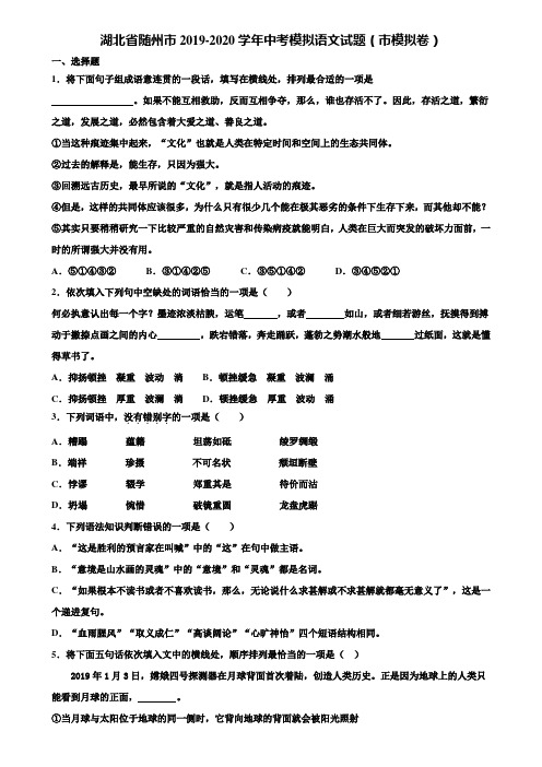 湖北省随州市2019-2020学年中考模拟语文试题(市模拟卷)含解析