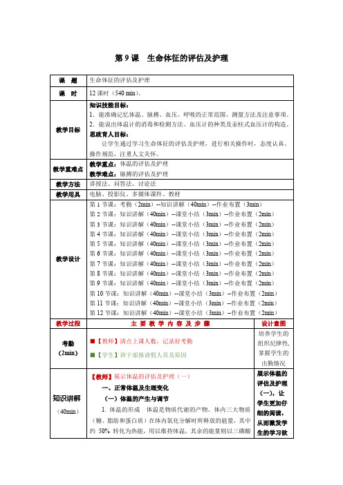 护理学基础第9课生命体征的评估及护理教学教案