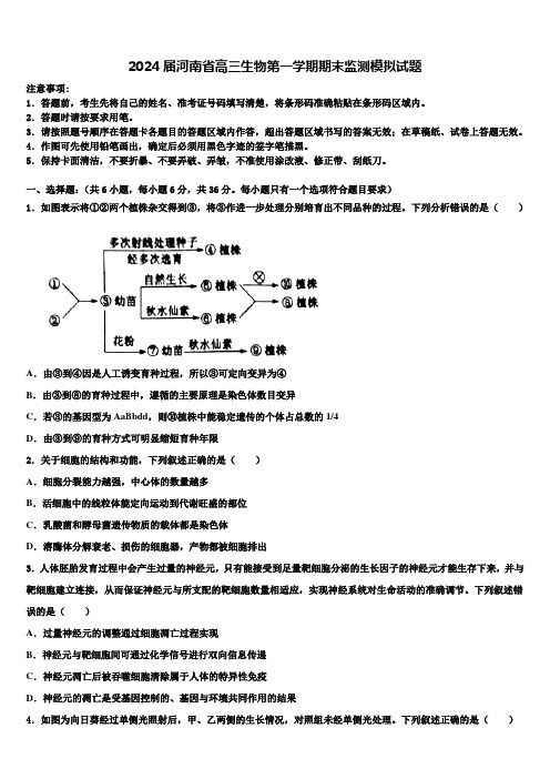 2024届河南省高三生物第一学期期末监测模拟试题含解析