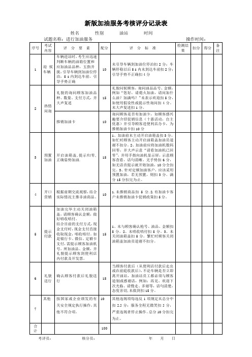 加油站加油服务考核表