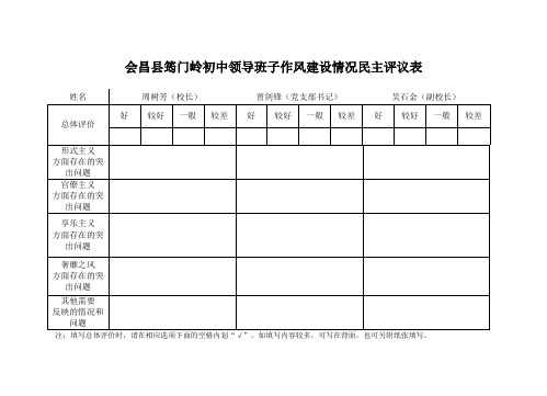 领导干部作风建设情况民主评议表