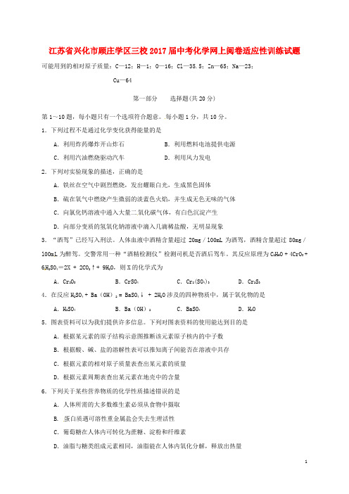 江苏省兴化市顾庄学区三校中考化学网上阅卷适应性训练试题