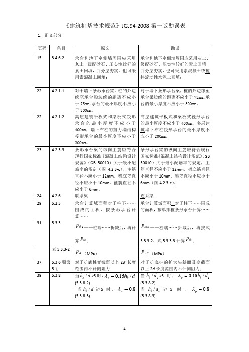 《建筑桩基技术规范》JGJ94-2008第一版勘误表