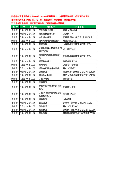 2020新版贵州省六盘水市钟山区暖通工商企业公司商家名录名单黄页联系电话号码地址大全21家