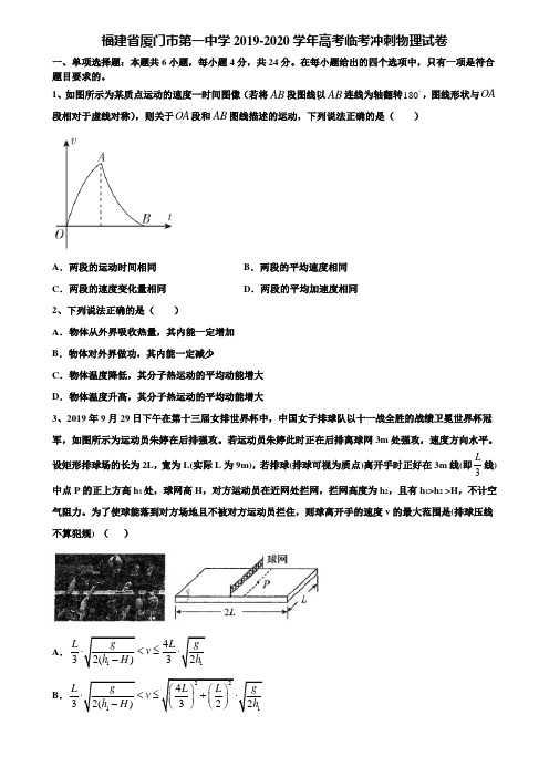 〖加16套高考模拟卷〗福建省厦门市第一中学2019-2020学年高考临考冲刺物理试卷含解析