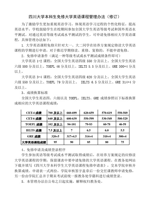 四川大学本科生免修大学英语课程管理办法(仅对2018级及以前年级适用)