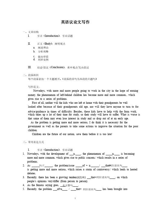 英语议论文写作结构分析及模板句型