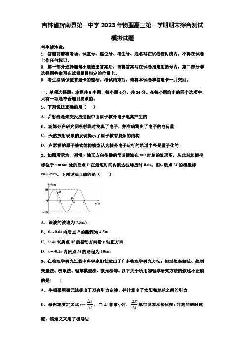 吉林省辉南县第一中学2023年物理高三第一学期期末综合测试模拟试题含解析