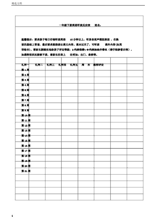 小学一年级听读标准表格