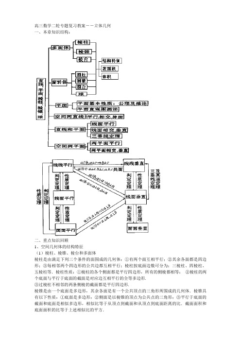 高三数学二轮专题复习教案――立体几何