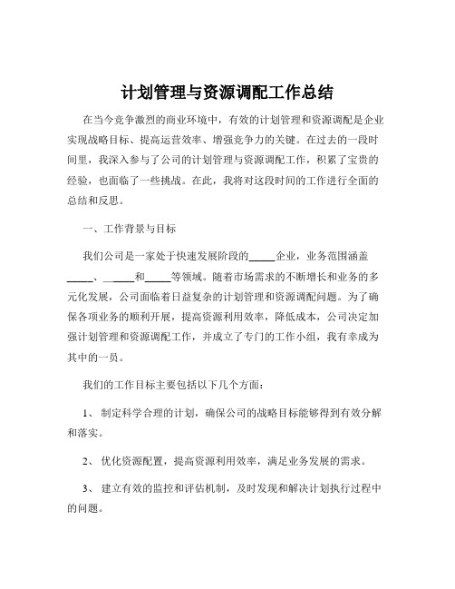 计划管理与资源调配工作总结