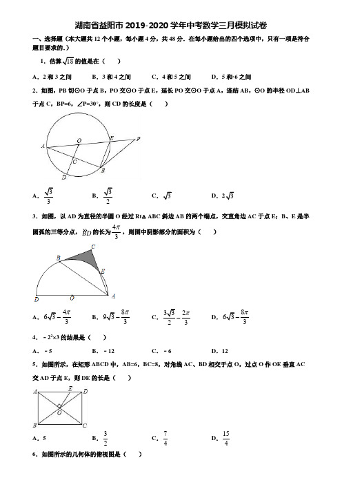 湖南省益阳市2019-2020学年中考数学三月模拟试卷含解析
