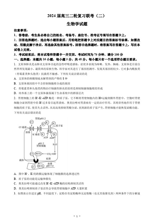 2024届甘肃省高三下学期二轮复习联考生物试卷