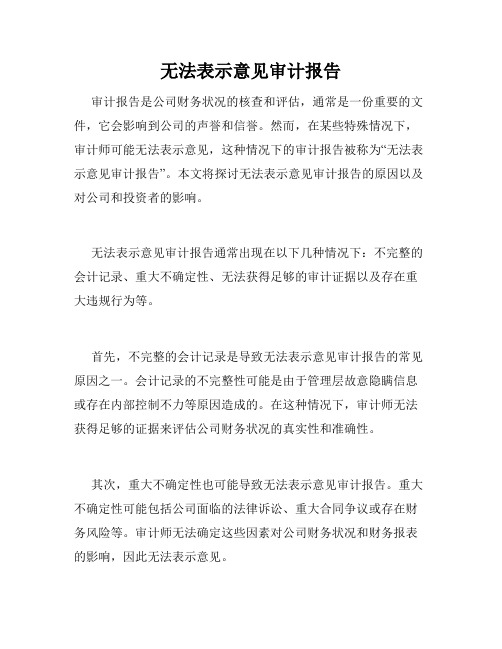 无法表示意见审计报告