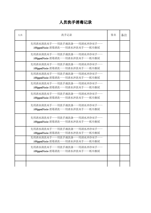 人员洗手消毒记录