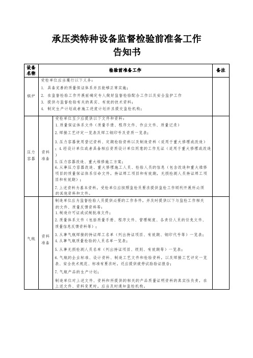 特种设备检验前准备工作告知