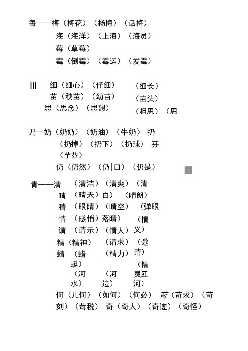 完整版一年级换部首组词