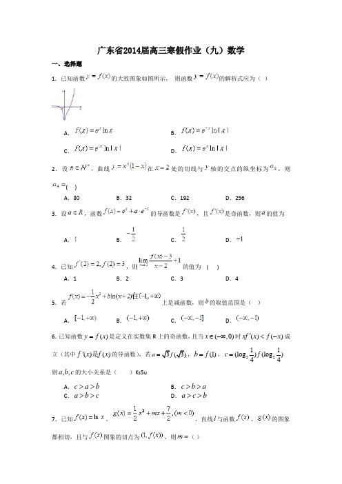 【广东省2014届高三寒假作业数学(九) Word版解析]