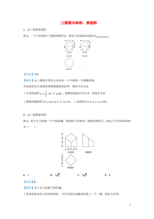 高考数学三视图与体积表面积