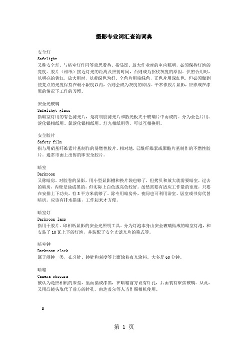 专业摄影词汇查询词典word精品文档45页