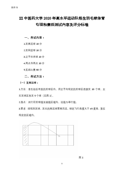 中医药大学2020年高水平运动队招生羽毛球体育专项和素质测试内容及评分标准【模板】