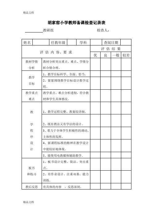 最新教师备课检查记录表(1)