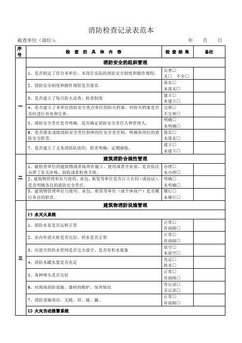 消防检查记录表范本