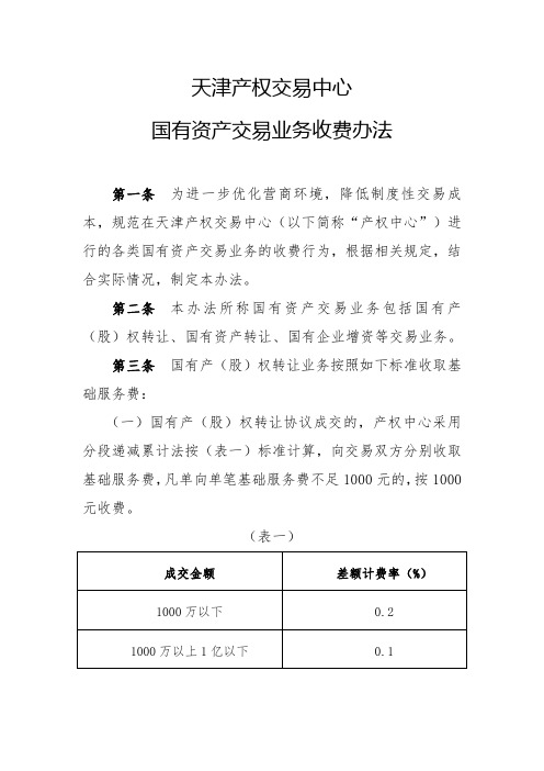 天津产权交易中心国有资产交易业务收费办法