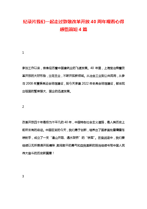 纪录片我们一起走过致敬改革开放40周年观看心得感悟简短4篇