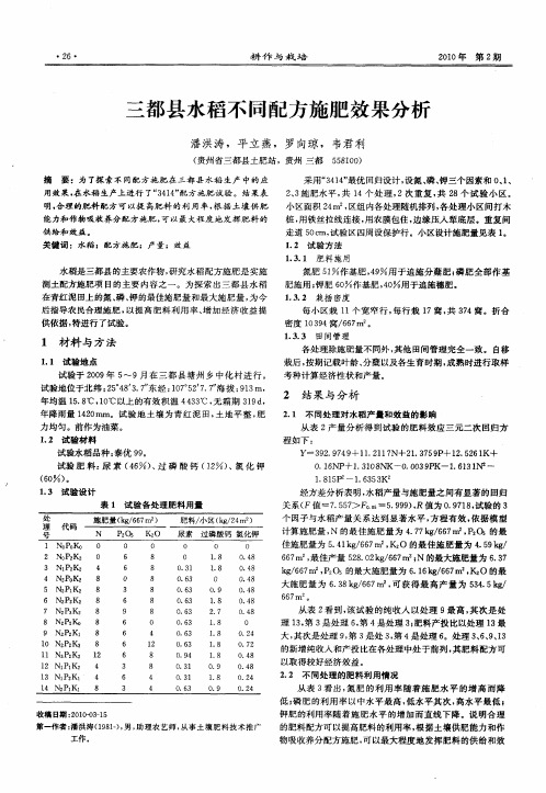 三都县水稻不同配方施肥效果分析