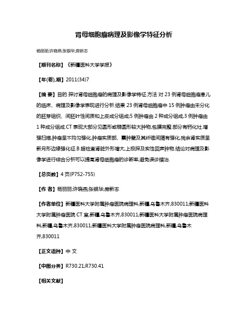 肾母细胞瘤病理及影像学特征分析