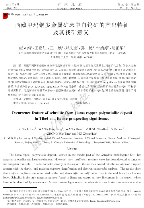 西藏甲玛铜多金属矿床中白钨矿的产出特征及其找矿意义(应立娟,王登红,王焕等,《矿床地质》2011.2)