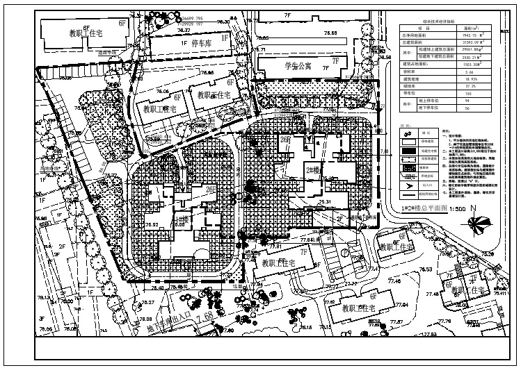 某地学校宿舍规划设计总平面布置图