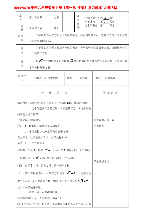 2019-2020学年八年级数学上册《第一章-实数》复习教案-北师大版