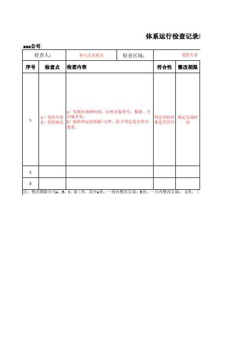 体系运行检查表填写说明