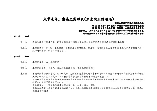 大学法修正案条文对照表(立法院三读通过)(精)