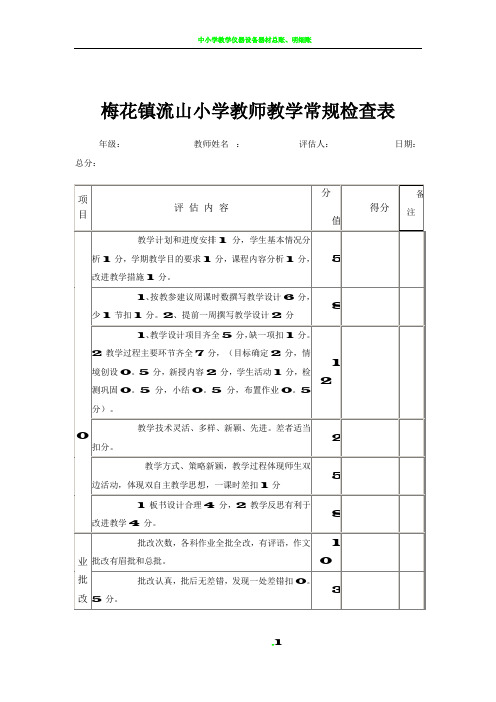 中小学教师教学常规检查表